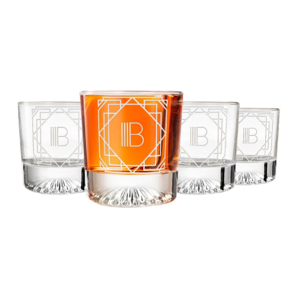 4 Monogrammed B Whiskey Glasses NEW